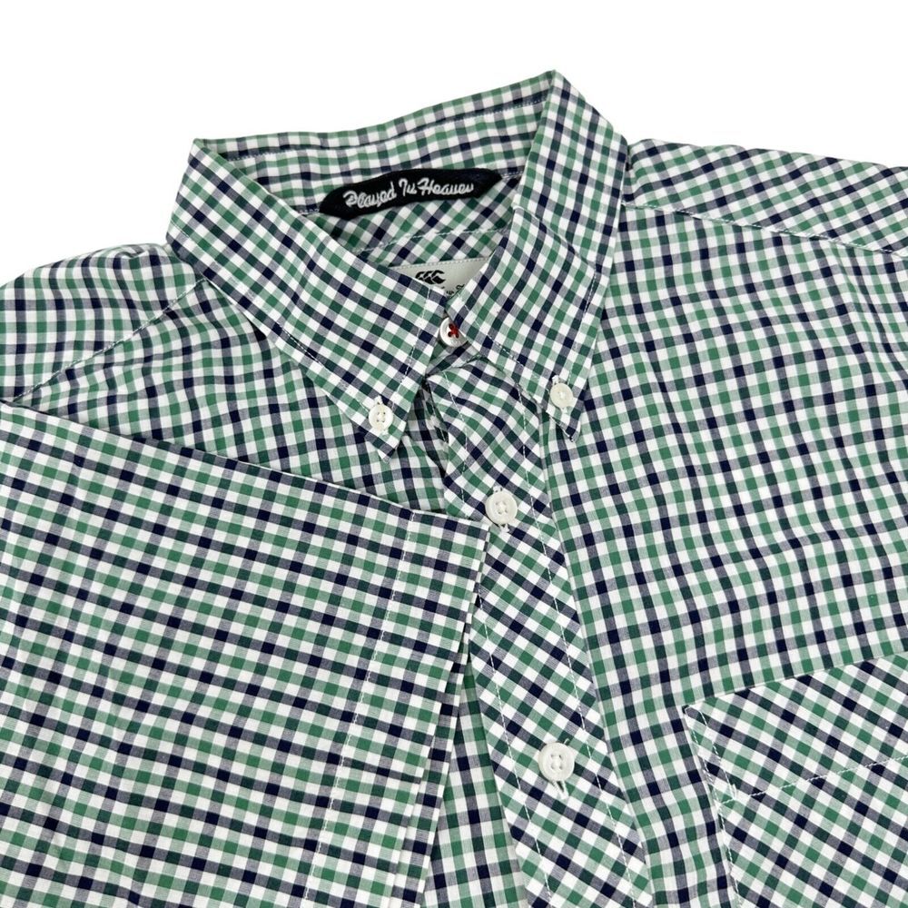 CANTERBURY OF NEW ZEALAND Green Blue White Check Short Sleeve Button Down Medium